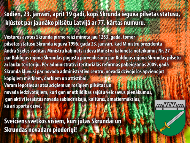 Latvijas jaunākajai pilsētai Skrundai – 19!