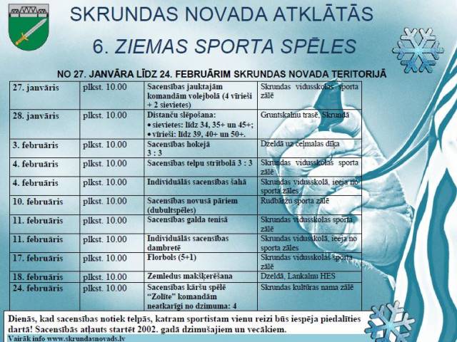 Skrundas novada atklātās 6. ziemas sporta spēles ir klāt!