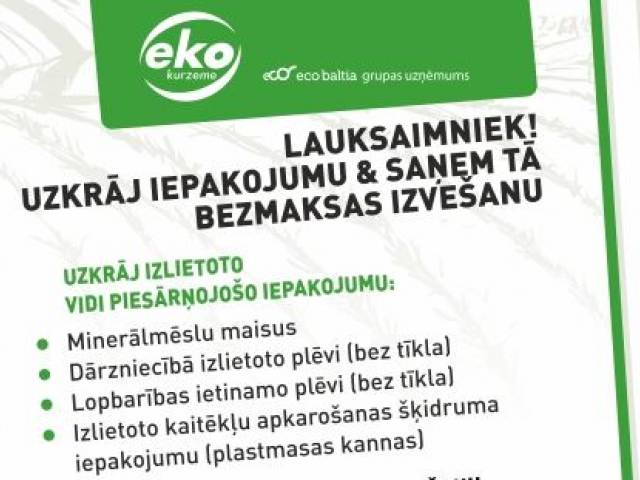 Lauksaimniek, uzkrāj iepakojumu & saņem tā bezmaksas izvešanu!