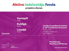 Biedrība “Kurzemes NVO centrs” aicina uz Aktīvo iedzīvotāju fonda (AIF) projektu dienu Kuldīgā