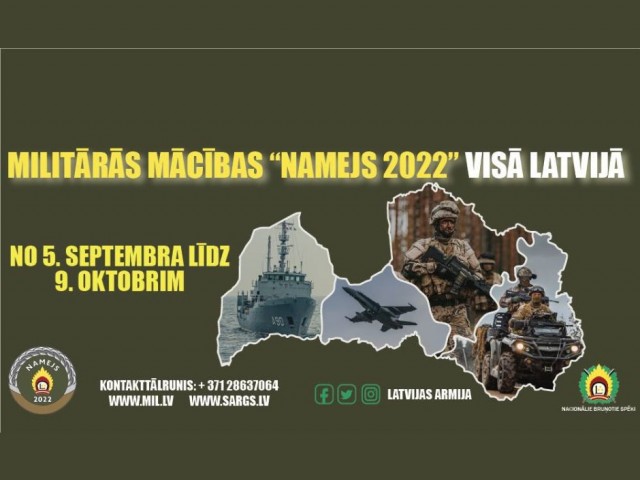 Latvijā notiks militāro mācību “Namejs 2022” rudens posms