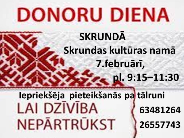 7. februārī donoru diena Skrundā