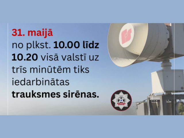 VUGD 31. maijā veiks trauksmes sirēnu pārbaudi