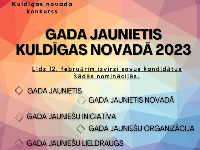 Aicina pieteikt nominantus “Gada jaunietis Kuldīgas novadā 2023”